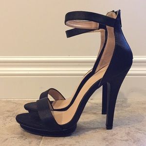 Black, satin, platform heels.